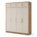 Armario de madera contrachapada y MDF beige con manijas de metal 200x60x240 cm