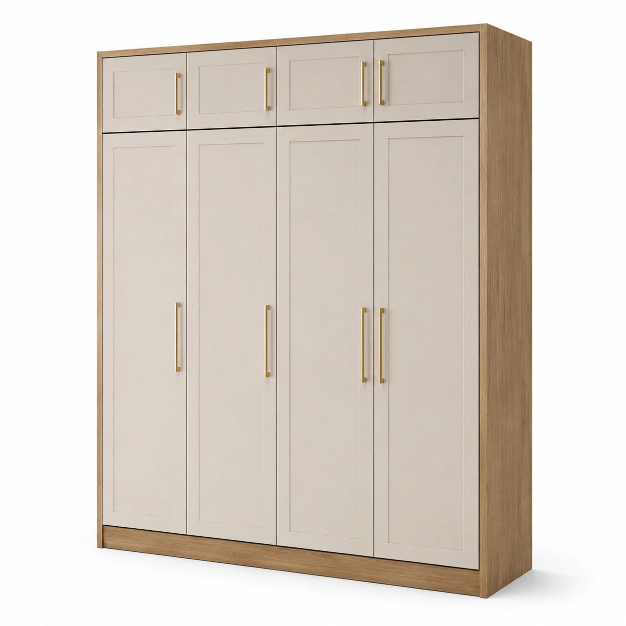 Armario de madera contrachapada y MDF beige con manijas de metal 200x60x240 cm