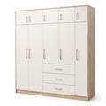 Armario de MDF blanco con puertas y cajones 200x60x240 cm