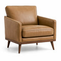 Sillón de cuero sintético marrón con patas de madera