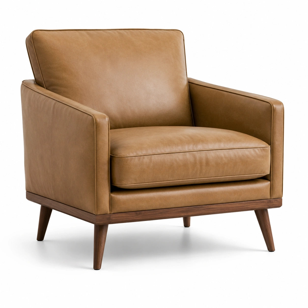 Sillón de cuero sintético marrón con patas de madera