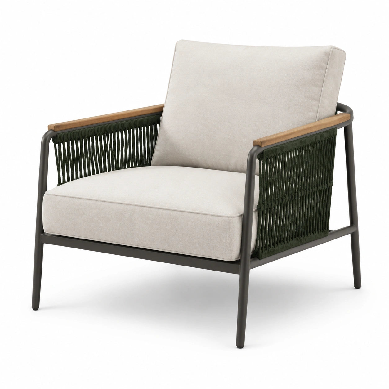 Sillón de Exterior Metal y Madera con Cuerda de Poliéster