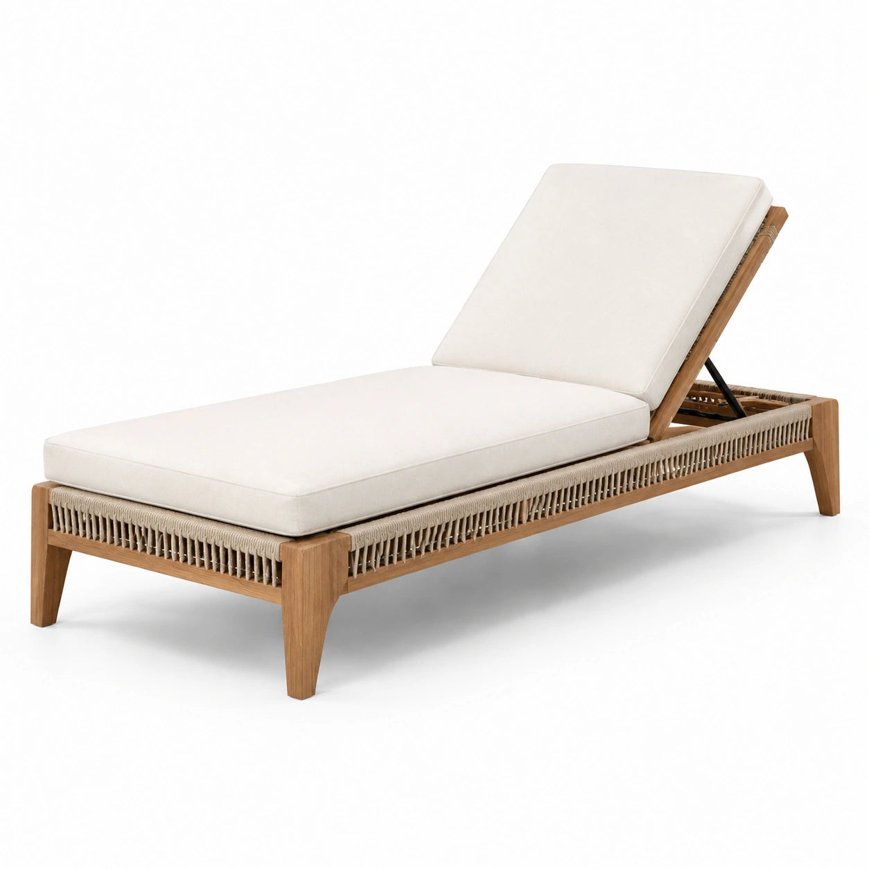 Tumbona de madera con cojín blanco ajustable