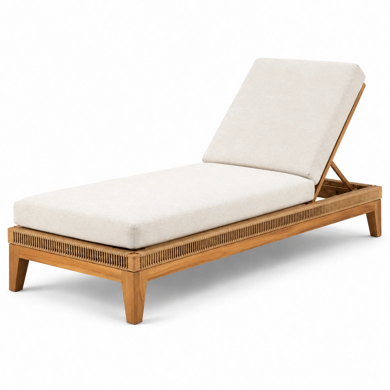 Tumbona de madera de teca con cojines beige