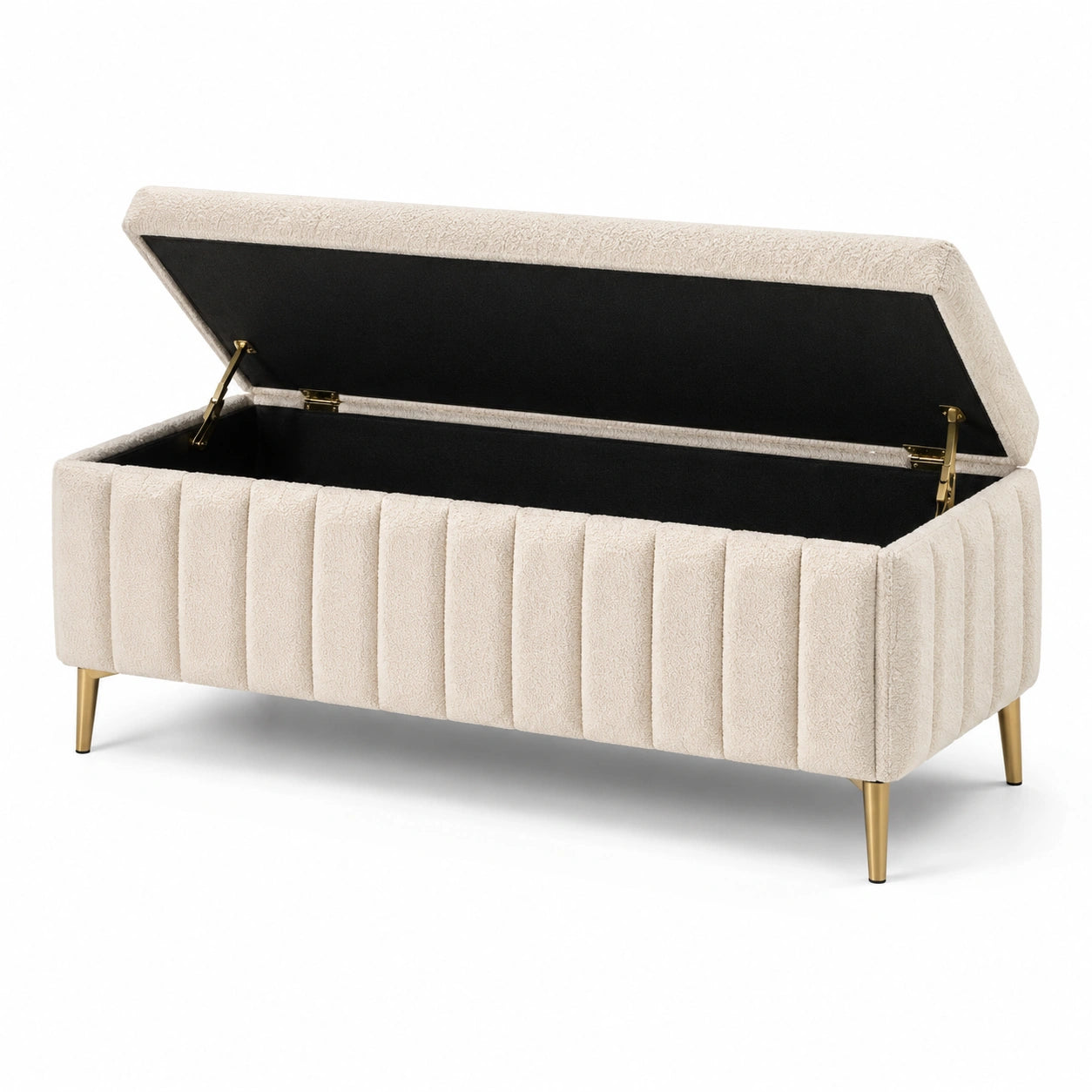 Banco de almacenamiento de terciopelo con patas de metal beige
