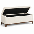 Banco de almacenamiento textil blanco con base de madera 120x45x45 cm
