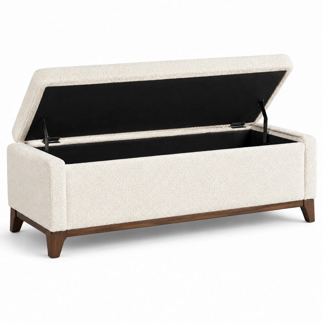 Banco de almacenamiento textil blanco con base de madera 120x45x45 cm