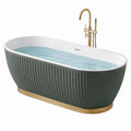 Bañera Independiente Ovalada Acrílico Verde/Blanco con Base Dorada