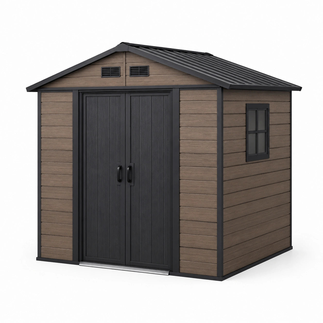 Cobertizo de Jardín de Plástico con Doble Puerta y Ventana 185x152x226 cm Marrón/Negro