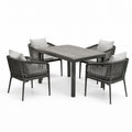 Set de comedor exterior de aluminio y cuerda gris 5 piezas