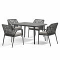 Conjunto de comedor de jardín de aluminio y cuerda sintética en negro, 1 mesa y 4 sillas