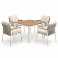 Conjunto de Mesa y Sillas de Jardín de Aluminio y Teca 5 Piezas Beige