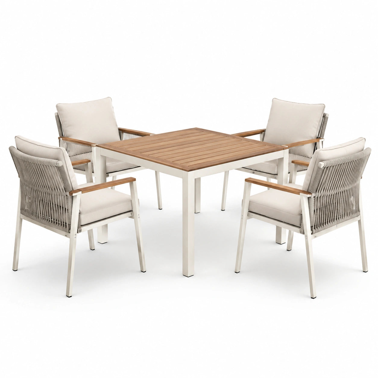 Conjunto de Mesa y Sillas de Jardín de Aluminio y Teca 5 Piezas Beige