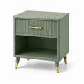 Mesa de noche de MDF verde con patas de metal doradas