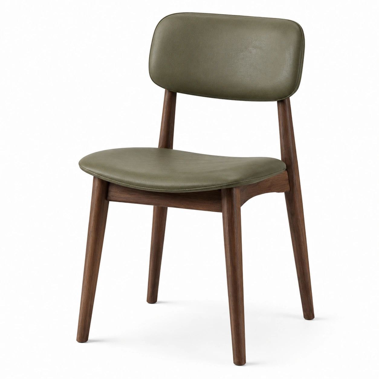 Silla de madera de nogal con asiento de cuero sintético verde